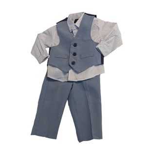NWOT Dockers Blue & White Set - Long Sleeve Button Down with Vest and Pants 6/9M